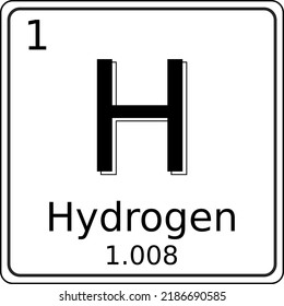 Black and white vector graphic of the symbol of the Hydrogen element on the periodic table of elements. It also contains the atomic number and atomic weight.