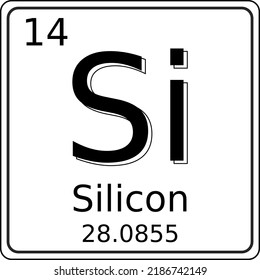 Schwarz-Weiß-Vektorgrafik des Symbols des Silicon (Si)-Elements auf dem Periodensystem der Elemente. Es enthält auch die Atomnummer und das Atomgewicht.
