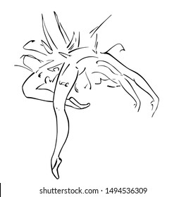 Black and white vector graphics. Elegant illustration of a ballerina. Stock vector illustration. Isolate on a white background. Silhouette. Hand drawn