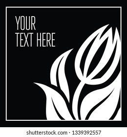 Black and white vector greeting card (invitation) with leafs anf flowers