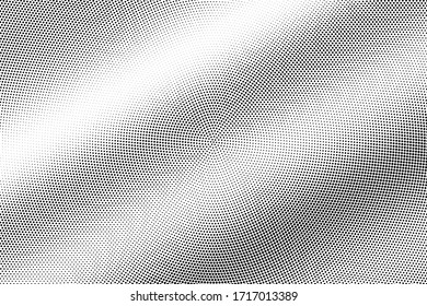 Black and white vector halftone. Abstract half tone texture. Grungy dotted gradient. Retro effect overlay. Trendy dot pattern on transparent backdrop. Modern graphic halftone perforated surface