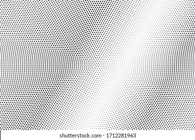 Black and white vector halftone. Frequent half tone digital texture. Contrast dotted gradient. Retro comic effect overlay. Dot pattern on transparent backdrop. Dynamic halftone perforated texture