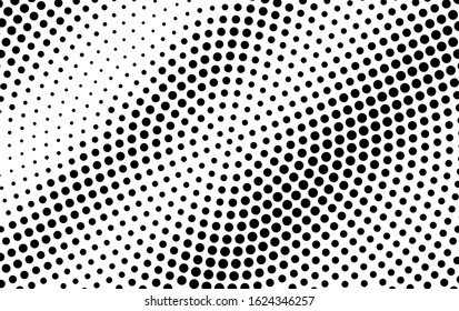 Black and white vector halftone. Grunge half tone shade texture. Retro comic effect overlay. Diagonal dotted gradient. Dot pattern on transparent backdrop. Dynamic halftone perforated texture