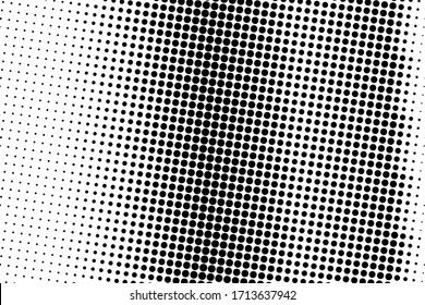 Black and white vector halftone. Grungy half tone digital texture. Vertical dotted gradient. Comic effect overlay. Retro dot pattern on transparent backdrop. Graphic halftone perforated texture