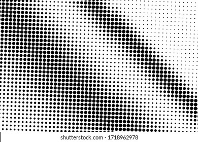 Black and white vector halftone. Grungy half tone texture. Diagonal dotted gradient. Retro effect overlay. Grunge dot pattern on transparent backdrop. Modern graphic halftone perforated surface
