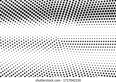 Black and white vector halftone.  Horizontal dotted gradient. Industrial half tone texture. Comic effect overlay. Retro dot pattern on transparent backdrop. Modern graphic halftone perforated surface