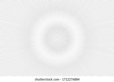 Black and white vector halftone. Micro half tone digital texture. Centered dotted gradient. Retro comic effect overlay. Dot pattern on transparent backdrop. Dynamic halftone perforated texture