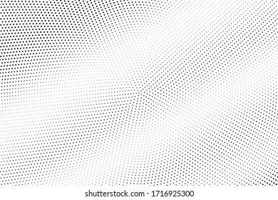 Black and white vector halftone. Micro half tone texture. Grungy dotted gradient. Retro effect overlay. Trendy dot pattern on transparent backdrop. Modern graphic halftone perforated surface