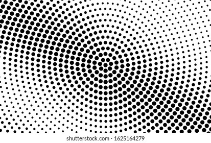 Black and white vector halftone. Oversized half tone shade texture. Retro comic effect overlay. Grunge dotted gradient. Dot pattern on transparent backdrop. Dynamic halftone perforated texture