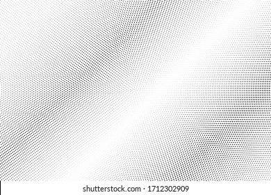 Black and white vector halftone. Pale half tone digital texture. Diagonal dotted gradient. Retro comic effect overlay. Dot pattern on transparent backdrop. Dynamic halftone perforated texture
