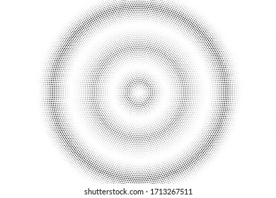 Black and white vector halftone. Pale round half tone on white background. Centered dotted ring with copy space. Comic overlay. Dot pattern on transparent backdrop. Digital perforated halftone
