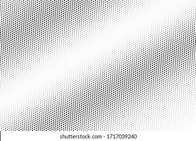 Black and white vector halftone. Pale half tone texture. Grungy dotted gradient. Retro effect overlay. Trendy dot pattern on transparent backdrop. Modern graphic halftone perforated surface