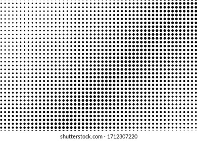 Black and white vector halftone. Regular half tone digital texture. Diagonal dotted gradient. Retro comic effect overlay. Dot pattern on transparent backdrop. Dynamic halftone perforated texture