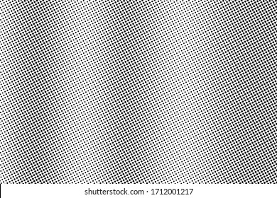Black and white vector halftone. Rough half tone digital texture. Vertical dotted gradient. Retro comic effect overlay. Dot pattern on transparent backdrop. Dynamic halftone perforated texture