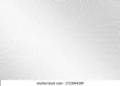 Black and white vector halftone. Round half tone digital texture. Centered dotted gradient. Retro  effect pale overlay. Dot pattern on transparent backdrop. Dynamic halftone perforated texture