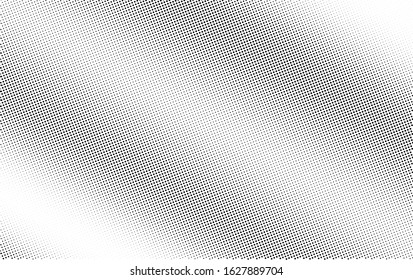Black and white vector halftone. Smooth half tone shade texture. Retro comic effect overlay. Diagonal dotted gradient. Dot pattern on transparent backdrop. Dynamic halftone perforated texture