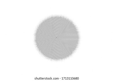 Black and white vector halftone. Subtle round half tone on white background. Centered dotted circle. Comic or light effect overlay. Dot pattern on transparent backdrop. Digital perforated halftone