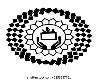 Black and white vector with hand drawn and some items in the center of the circle. Simple designs for logos, symbols, tattoos, icons, brands, book covers and more