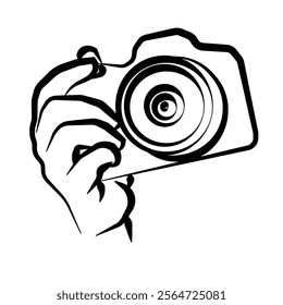 black and white vector of hand holding camera