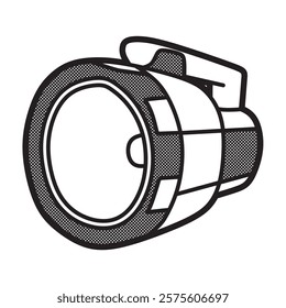 black and white vector, handheld hand flashlight