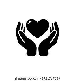 Manos de Vector en blanco y negro sosteniendo el corazón símbolo de amor y cuidado para el Día de San Valentín y celebración romántica