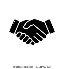 Black and white vector handshake icon business partnership agreement symbol isolated on white background