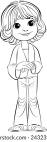 Black and white vector of a happy young child.