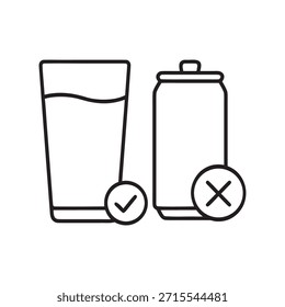 Vector blanco y negro de la opción de bebida saludable vaso de agua contra refresco puede dieta y nutrición icono