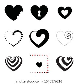 Black and white vector heart icon isolated on white background. Simple love sign or logo concept