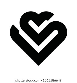 Black and white vector heart icon isolated on white background. Simple love sign or logo concept