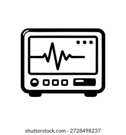 Vetor preto e branco ícone do monitor de frequência cardíaca exibição de cardiograma médico