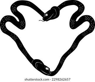 Black and White Vector Heart-shaped Frame with Snakes