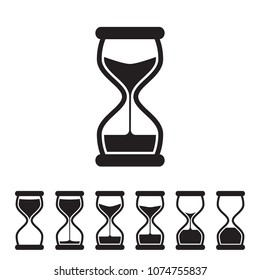 Black and White Vector Hourglass Collection. Sand Clocks for Sprite Sheet Animation. Vintage Hourglass Timer Sand as Countdown Illustration