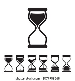 Black and White Vector Hourglass Collection. Sand Clocks for Sprite Sheet Animation. Vintage Hourglass Timer Sand as Countdown Illustration