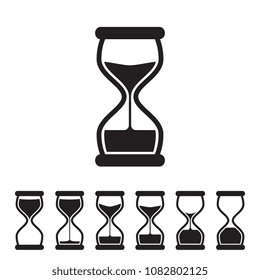 Black and White Vector Hourglass Collection. Sand Clocks for Sprite Sheet Animation. Vintage Hourglass Timer Sand as Countdown Illustration