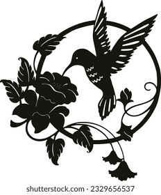 black and white vector hummingbird drawing, suitable for metal and wood cutting