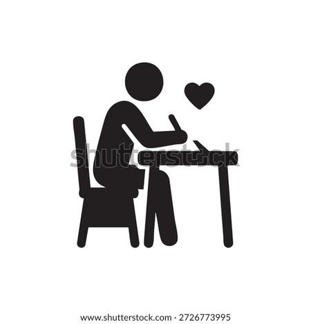 Black and White Vector Icon of AI Writing with Heart Symbol for Creative Content and Collaboration
