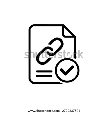 Black and white vector icon of approved code dependency link document for programming and artificial intelligence projects