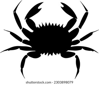 Black and white vector icon art drawing of a sea crab silhouette exoskeleton chitin shell crustacean small animal with claws fishing symbol illustration.