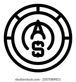 Black and white vector icon of the australian dollar currency symbol inside a compass, representing the search for financial opportunities