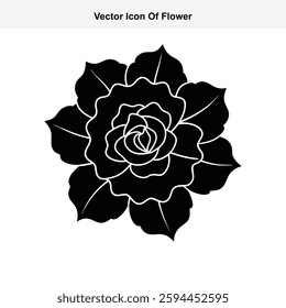 Black and White Vector Icon of a Beautiful Flower Blossom