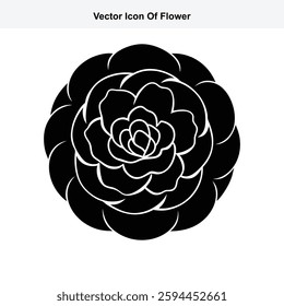 Black and White Vector Icon of a Beautiful Flower with Petals
