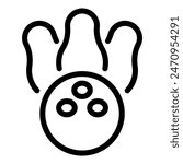 Black and white vector icon of a bowling ball striking pins