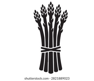 Black and white vector icon of a bunch of asparagus stalks tied together with asparagus vegetable illustration isolated minimalist nutrition ingredient agriculture silhouette monochrome