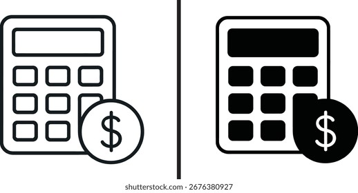  Un ícono de Vector en blanco y negro de una calculadora con un signo de dólar.