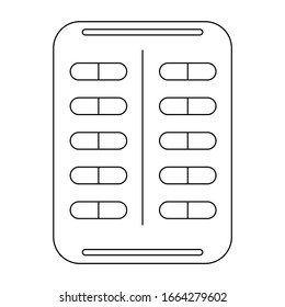 black and white vector icon of capsule pill packaging isolated