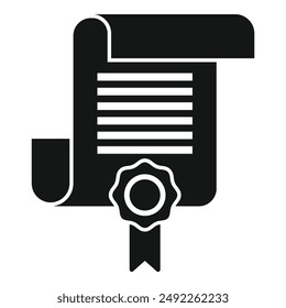 Icono de Vector blanco y negro de un documento certificado con sello y cinta