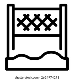 Black and white vector icon of a charming wooden fence with decorative weaving