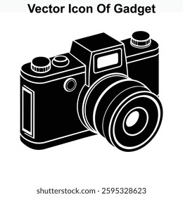 Black and White Vector Icon of a Classic Gadget Camera