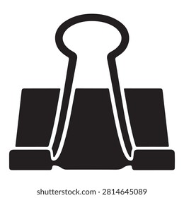 Black and white vector icon of a classic metal binder office supply with stationery document fastener organizer illustration